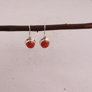 925 Sterling Silver <b>Red</b> Copper Turquoise Vintage Engagement Drop <b>Earrings</b> Bezel Set Oval Gemstone Jewelry - Product Image 6