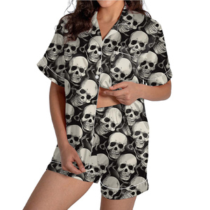 ชุดนอนผ้าซาตินไหมพิมพ์ลายแบบซับลิเมชั่นสั่งทำพิเศษสำหรับผู้หญิง เอวยางยืด พร้อมกางเกงขายาว เนื้อผ้านุ่มลื่น ใส่สบายสำหรับฤดูร้อน - Product Image 1