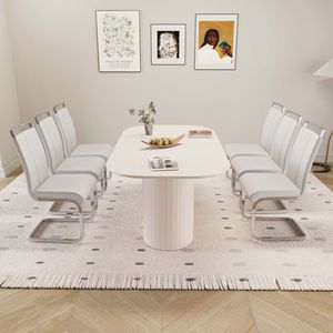 Set di 6 Sedie Senza Braccioli in Stile Moderno Medievale, in MDF e PU, Colore Crema, 63 Pollici Set da Pranzo in Metallo Placcato Argento da Assemblare per Sala da Pranzo - Product Image 4