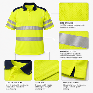 Polo de travail OEM personnalisé avec bande réfléchissante, respirant, haute visibilité, imperméable, uniforme de chantier, léger, en maille polyester, en gros - Product Image 6