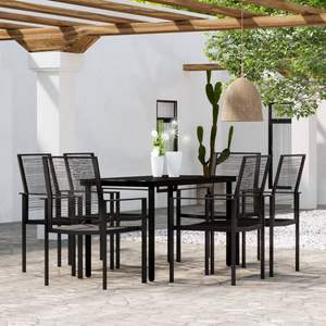 Juego de Comedor de Acero con Recubrimiento de Polvo Negro, Vidrio y PVC, con Mimbre Sintético, para Jardín y Exteriores - Product Image 1