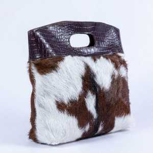 Sac fourre-tout Hobo en cuir véritable à imprimé vache en poils de veau de qualité supérieure, unisexe, grande capacité, avec bandoulière arquée et fermeture éclair amovible - Product Image 6