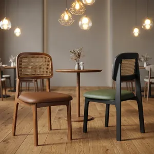 Wooden Modern Wooden Restaurant <b>Chairs</b> with <b>Cane</b> Backrest Padded Seat for Cafe Living Room Kitchen and Home Use - Product Image 5
