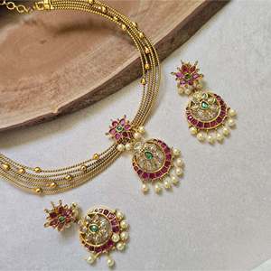 Kemp Hasli Luxury Pearl and Ruby Gold Plated Bridal Jewelry Set - Product Image 3