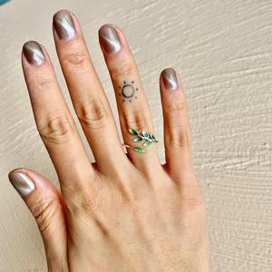 Bague ouverte en argent sterling 925, design artistique de feuille fraîche, zircon, bijoux coréens tendance, pour femmes, à porter tous les jours, cadeau d'anniversaire - Product Image 6