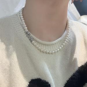 Collier de perles d'eau douce rondes de 7-8 mm, sans défaut, avec fermoir en argent S925 à huit caractères, perles d'eau douce sans radioactivité - Product Image 1