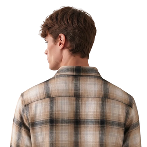 Chemise en flanelle à carreaux beige marron pour homme, manches longues, boutonnée, décontractée, en tissu brossé doux et respirant, style streetwear, vente en gros - Product Image 4