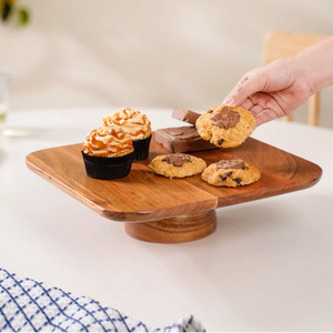 Elegant Wooden <b>Cake</b> <b>Stand</b> Crafted From Natural Wood Featuring A Smooth Square Platform And A Sturdy Pedestal Base For Serving - Product Image 6