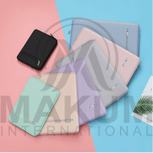Gray PU Leather <b>Laptop</b> <b>Sleeve</b> with Zippered Card Pocket for Portable Protection <b>Laptop</b> cover - Product Image 3