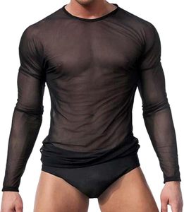 T-shirt en maille noire unie à manches longues et col rond, respirant, de haute qualité, coupe ajustée, effet résille, sous-vêtement. - Product Image 1