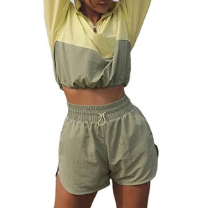 Custom Oem Hoodies Gym Wear <b>Half</b> <b>Zip</b> Pullover Tracksuit Jogging Women Crop Top Windbreaker <b>Jacket</b> Two Piece Pants Set - Product Image 6