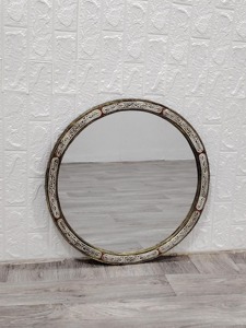 <b>Designer</b> Round Simple Bone Inlay <b>Mirror</b> Stylish Home Decor Accent Adds Charm And Sophistication To Modern Traditional Spaces - Product Image 2