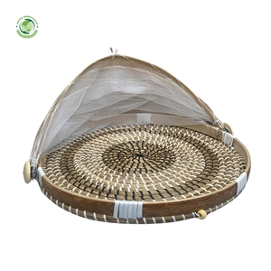 Seagrass food <b>cover</b> with round brown pattern Kitchenware and <b>table</b> decoration Wholesale eco-friendly Made in Viet Nam - Product Image 1