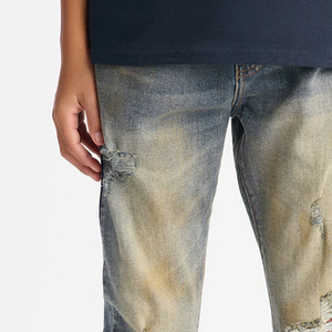 Service OEM de conception pour les acheteurs en gros avec logo personnalisé, pantalon pour garçons de haute qualité, couleur unie, design déchiré, en denim. - Product Image 2