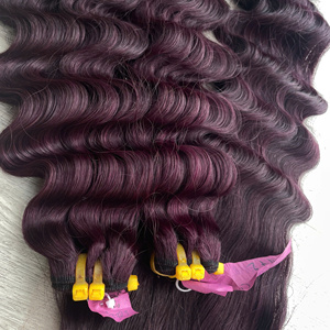 Lots de Cheveux Humains Vietnamiens Ondulés Profonds Bordeaux Foncé, Qualité Super Double Drawn, avec Closure Personnalisée, Prix de Gros Direct Usine - Product Image 1