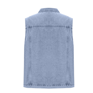 High Quality Men Plus Size With Big Pocket Vests Motorcycle Biker <b>Punk</b> Top Cotton Sleeveless Jean <b>Jacket</b> Men Denim Vest - Product Image 2
