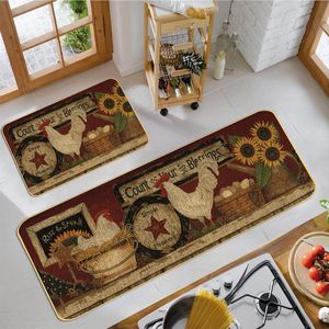 Ensemble de 2 tapis de cuisine style ferme antidérapants avec motif coq, lavables, décoratifs, pour fêtes saisonnières et de fin d'année - Product Image 1