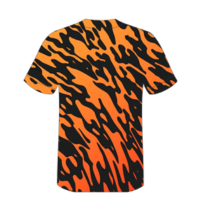 Camiseta de Béisbol Personalizada para Hombre, Naranja y Negra con Estampado de Camuflaje, Manga Corta, Sublimada, de Secado Rápido, Poliéster, Cuello en V, Corte Regular - Product Image 6