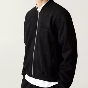 Blouson bomber noir pour homme, col montant, fermeture éclair, vêtement décontracté d'automne, en coton, tricoté, coupe classique, poches - Product Image 3