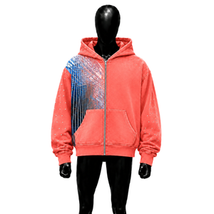 Sweat à capuche zippé PREMIUM CORAL, coupe oversize, imprimé, manches classiques, décontracté, automne, tricoté, polyester, molleton, streetwear, confortable - Product Image 1