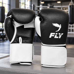 Gants de boxe en cuir Fly pas chers pour adultes, fermeture Velcro, design respirant, noir et blanc - Product Image 5