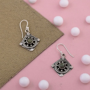 925 Sterling <b>Silver</b> Natural Labradorite <b>Dangle</b> <b>Earrings</b> Handmade Vintage Boho Square Gemstone Drop <b>Earrings</b> for Women - Product Image 1