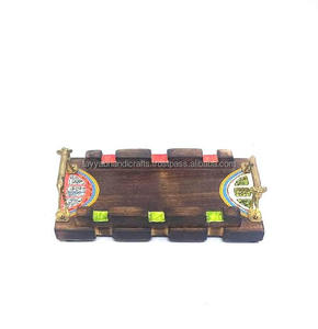 Bandeja de madera de estilo vintage con mango de metal para el hogar, cocina, hotel, restaurante, comida, cena, fiesta, servicio - Product Image 1