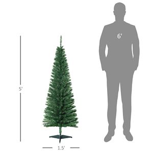 Albero di Natale Artificiale Verde Sottile da 1,5 m con 294 Rami Realistici e Base in Plastica, Decorato per Interni - Product Image 3