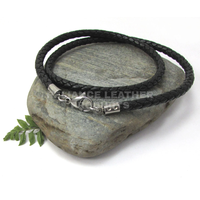 Bracelet Statement Large en Cordon Tressé en Cuir Véritable de Vache Noir Mat 5mm, Plaqué Argent 925, Bijoux DIY Haut de Gamme