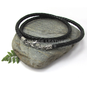 Black <b>Braided</b> Leather <b>Cord</b> 5mm with Black Plated Ends for Necklace Making Jewelry Findings - Product Image 3