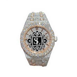 Montre de luxe pour homme avec diamants glacés, logo personnalisé, style hip-hop, moissanite, acier inoxydable, 43 mm, étanche 30 m, mouvement à quartz - Product Image 2