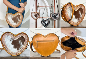 2026 New Arrival <b>Heart</b> <b>Shaped</b> Cowhide Leather Crossbody Bag Handcrafted Floral Tooled Design Trendy Luxury Women Shoulder Purse - Product Image 3