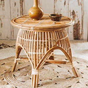 Mesa de centro de madera de lujo, pequeñas mesas auxiliares de ratán tejidas a mano para la sala de estar. - Product Image 5