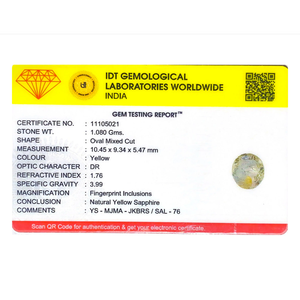 พลอยแซฟไฟร์สีเหลืองทรงรี 5.4 กะรัต สำหรับเครื่องประดับชั้นดี - Product Image 4