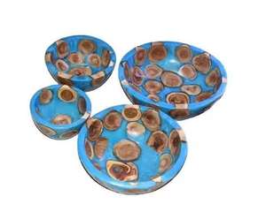 A-One Quality Eco-Friendly Resin Natural Wood Inlay Handmade Modern Blue Food Serving Bowls Gift Set for <b>Wedding</b> - Product Image 1
