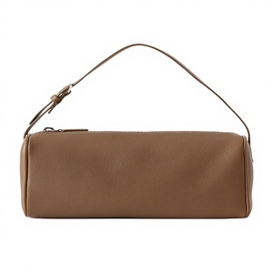 Royaa Women's 90s <b>Small</b> Leather Tote Beige Genuine Leather Luxury Frame Shape Polyester Lining Handcrafted Zipper Closure - Product Image 1