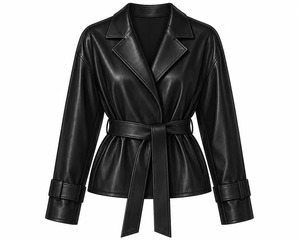 Blazer en cuir véritable pour femme, manteau en cuir ceinturé, veste streetwear oversize, veste tendance à manches longues - Product Image 1