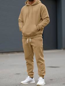 Conjunto de Sudadera con Capucha y Pantalones Deportivos para Hombre, Color Sólido, Estilo Casual, Manga Larga, Diseño con Cordón y Bolsillos, Ropa de Otoño - Product Image 4