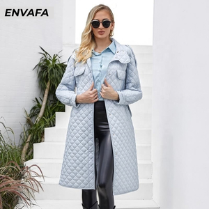 Abrigo Acolchado de Poliéster Estándar para Otoño, Chaqueta Casual Impermeable con Cinturón, Abrigo Largo Elegante y Cálido para Mujer - Product Image 4