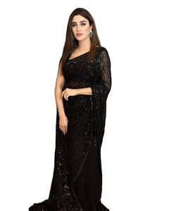 Sari y Blusa de Rayón de Seda Georgette Tradicional India de Último Diseño para Fiesta, Sari Moderno para Mujer - Product Image 1