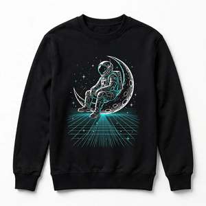 Sudadera de algodón grueso con cuello redondo para hombre, diseño gráfico vintage de astronauta, color negro, manga larga, estilo urbano, informal. - Product Image 1