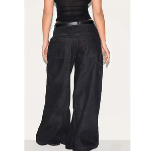 Jean large noir taille haute pour femme, coupe ample, denim délavé vintage, pantalon baggy streetwear - Product Image 2
