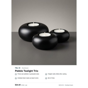 Sand Cast Aluminium <b>Tealight</b> <b>Holders</b> Set of 3-Oxidised Black Pebble Stone Design High Quality Table Decor - Product Image 3