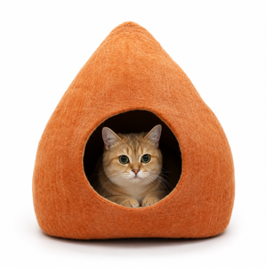 Handmade Nepal <b>Wool</b> Felted Solid Eco-Friendly Luxury Fashion Modern Portable Triangle Cat House <b>Brown</b> Pet Bed Removable Washable - Product Image 1