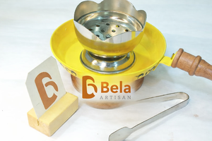 Brûleur à Bakhoor Aromatique en Acier Inoxydable avec Poignée en Bois et Plateau Jaune, Porte-Encens Arabe, Ensemble Mabkhara au Charbon - Product Image 3