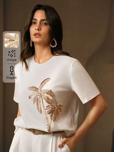 Camiseta Casual de Algodón para Mujer, Cuello Redondo, Bordada con Cuentas, Nueva Moda Primavera Verano 2026, Alta Calidad B~C - Product Image 5