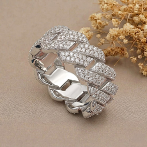 Luxury Geometric <b>Cocktail</b> <b>Ring</b> 10K White <b>Gold</b> Pave Setting Moissanite Diamond Round Brilliant Cut Unisex Everyday Wear - Product Image 1