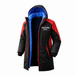 OEM Swim Parka <b>Jacket</b> Black Red Waterproof Hooded <b>Long</b> Coat with Inner Fleece Lining Custom Logo <b>Winter</b> Swimming Team <b>Jacket</b> - Product Image 3