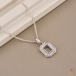 18K <b>Solid</b> White <b>Gold</b> With Lab Grown Diamond <b>Pendant</b> Necklace Round Cut Octagon Minimal Halo Diamond Necklace For Women - Product Image 6