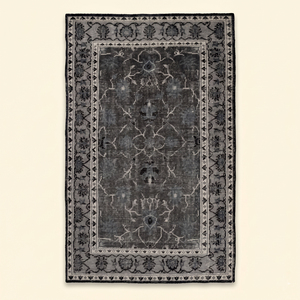 Alfombra Anudada a Mano Negra y Gris Noir Heritage, Alfombra Tradicional con Medallón Desgastado para Sala de Estar, Dormitorio y Hotel - Product Image 1